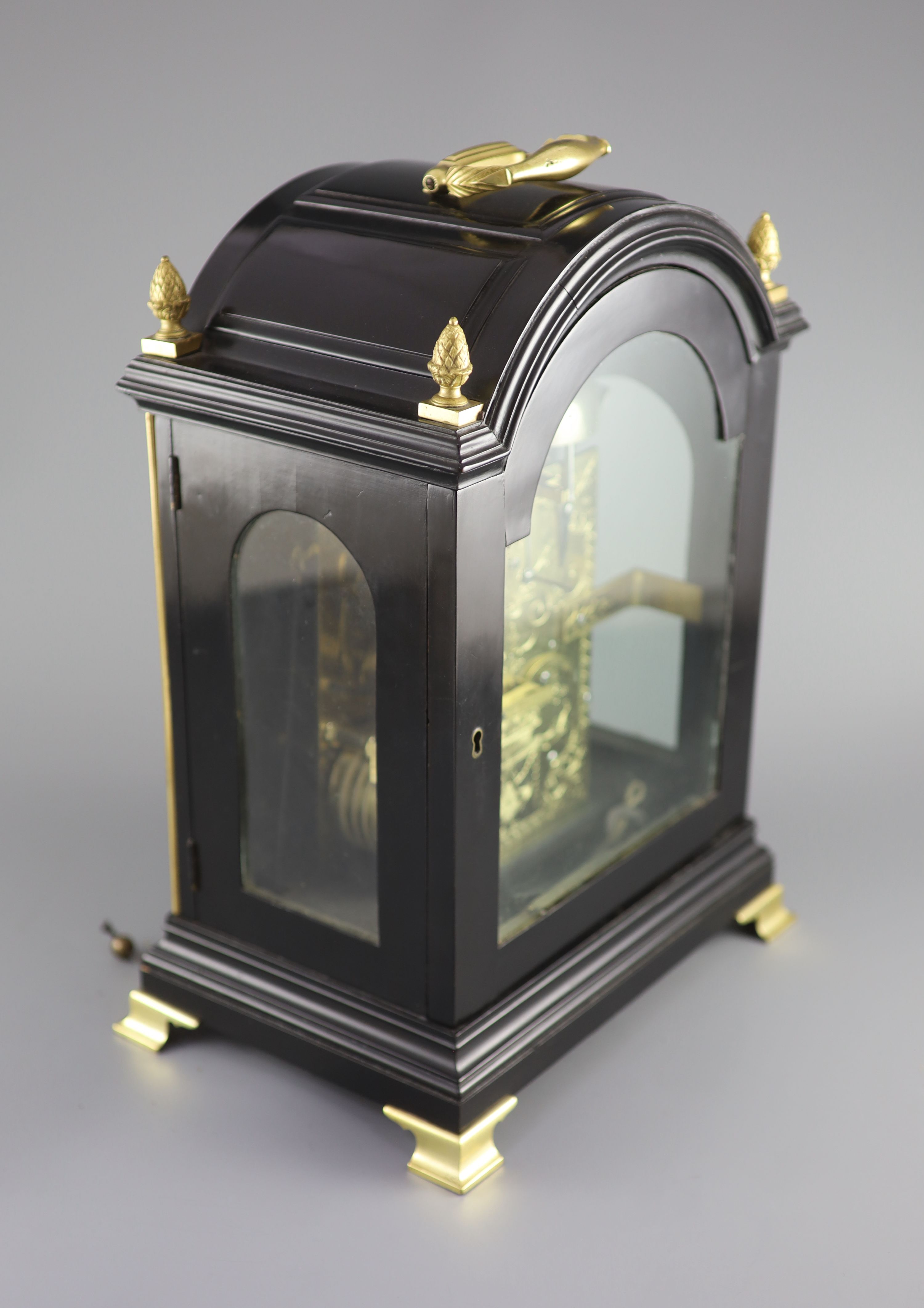 A George III ormolu mounted ebonised bracket clock by James Wild, London, 39cm high.